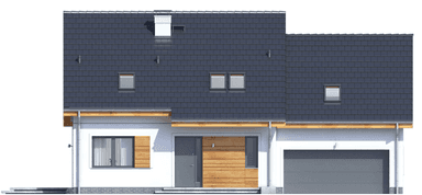 Elewacja frontowa domu jednorodzinnego Jaskółka 7 z garażem 2 st.