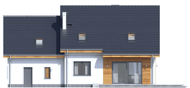 Elewacja tylna domu jednorodzinnego Jaskółka 7 z garażem 2 st.