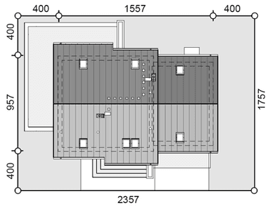 Rzut usytuowania domu jednorodzinnego Jaskółka 7 z garażem 2 st.