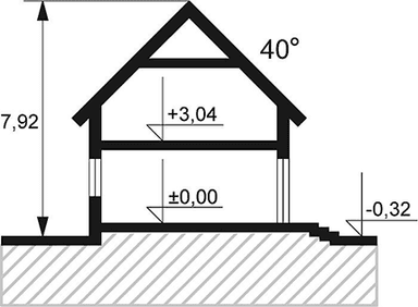 Przekrój projektu domu Baset 2 bez garażu