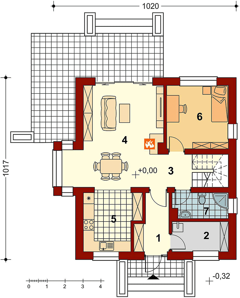 Rzut parteru projektu domu jednorodzinnego Baset 2 bez garażu
