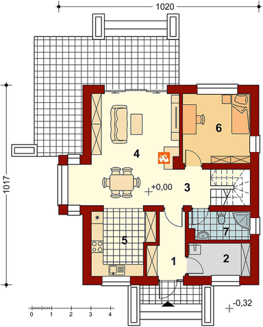 Rzut parteru projektu domu jednorodzinnego Baset 2 bez garażu
