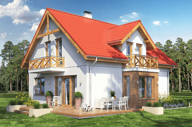 Widok na dom jednorodzinny z poddaszem bez garażu Baset 2