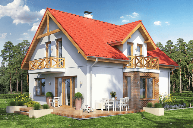 Widok na dom jednorodzinny z poddaszem bez garażu Baset 2