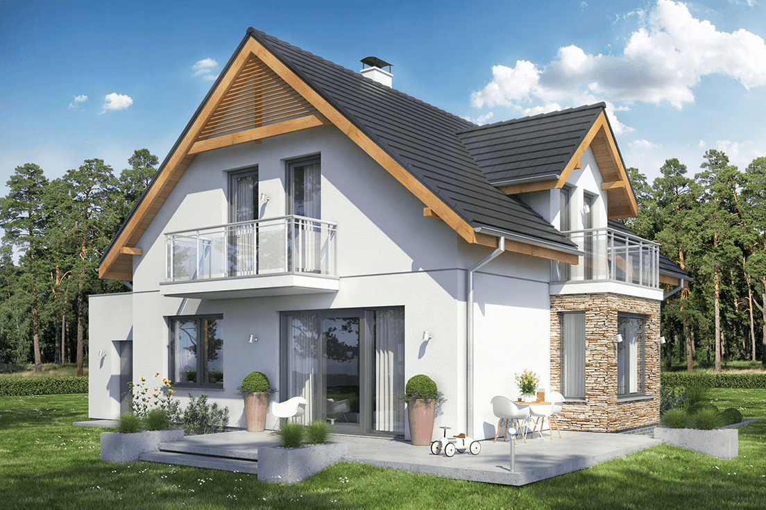 Wizualizacja projektu domu Baste 3 z garażem dom jednorodzinny