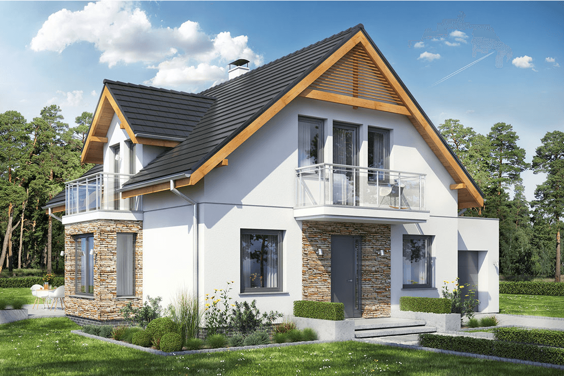 Projekt domu Baste 3 z garażem widok na dom jednorodzinny
