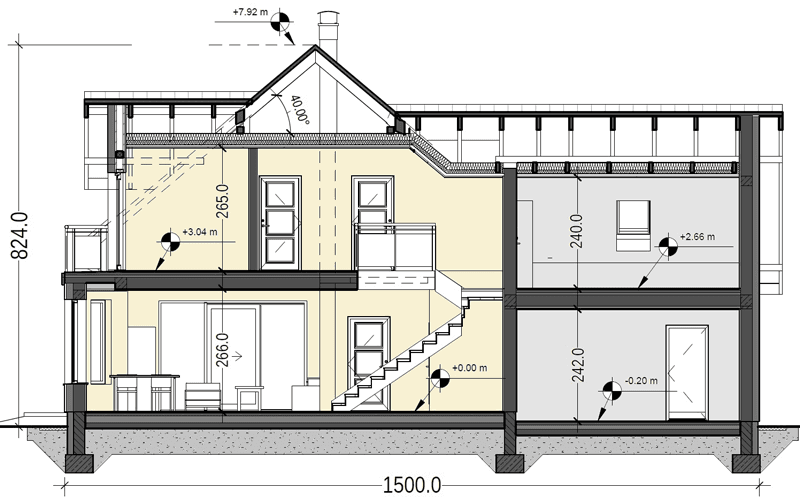 Przekrój projektu domu Baset 6 z garażem XL