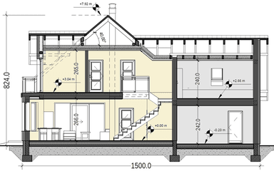 Przekrój projektu domu Baset 6 z garażem XL