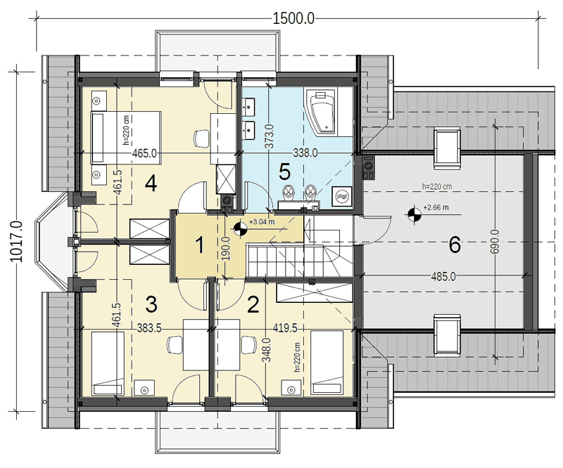 Rzut poddasza domu jednorodzinnego Baset 6 z garażem XL