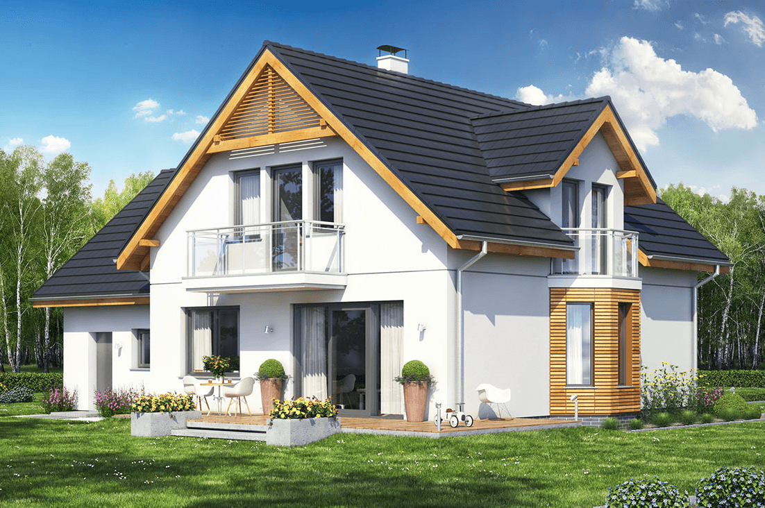 Widok na dobry dom Baset 6 z garażem