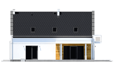 Elewacja ogrodowa w projekcie domu Bocian 3 2 garaż