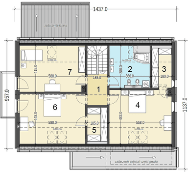 Rzut poddasza w projekcie domu Bocian 3 z garażem 2 st.