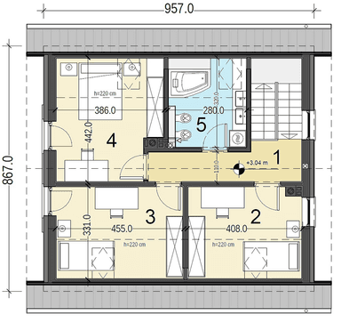 Rzut poddasza projektu domu jednorodzinnego Pinczer 1 bez garażu