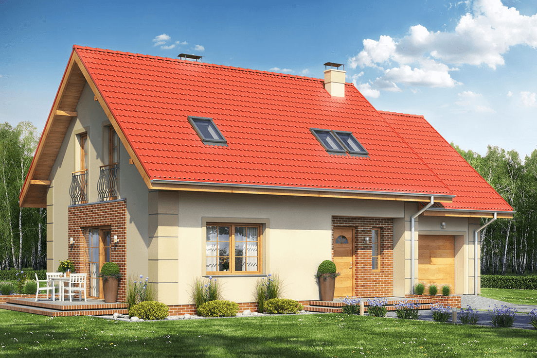 Widok na projekt domu Pinczer 2 z garażem dom tani w budowie