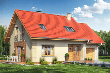 Widok na projekt domu Pinczer 2 z garażem dom tani w budowie