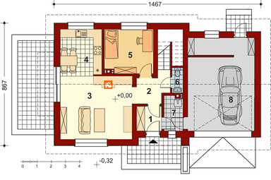 Rzut parteru projektu domu jednorodzinnego Pinczer 4 z garażem XL