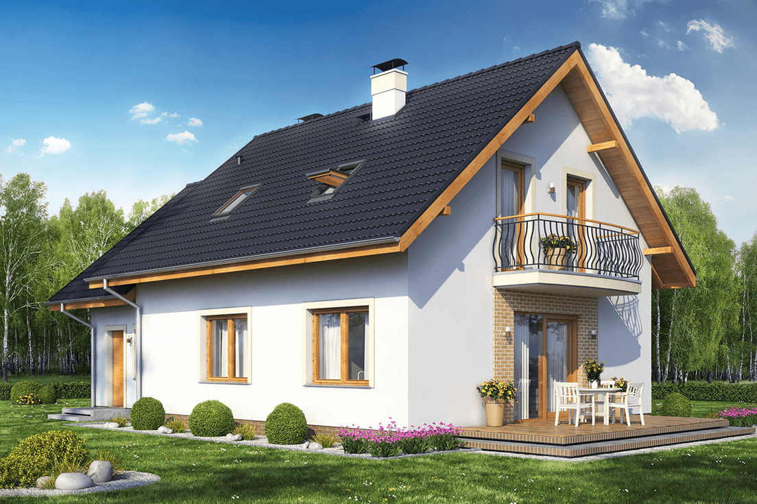 Wizualizacja projektu domu taniego w budowie Pinczer 5 z garażem