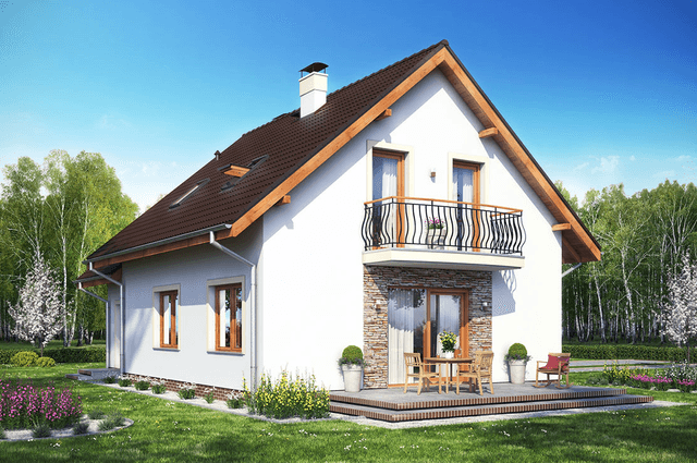 Widok projektu domu jednorodzinnego z poddaszem dom tani w budowie