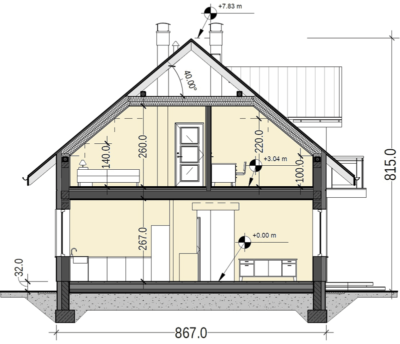 Przekrój projektu domu Pinczer 7 z garażem