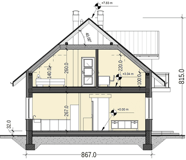 Przekrój projektu domu Pinczer 7 z garażem