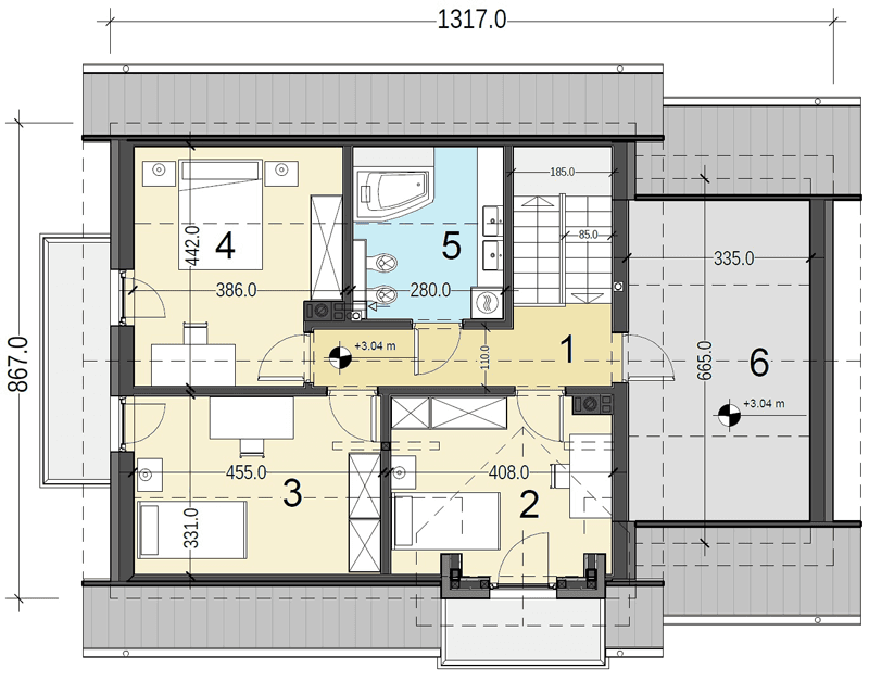Rzut poddasza domu jednorodzinnego Pinczer 7 z garażem