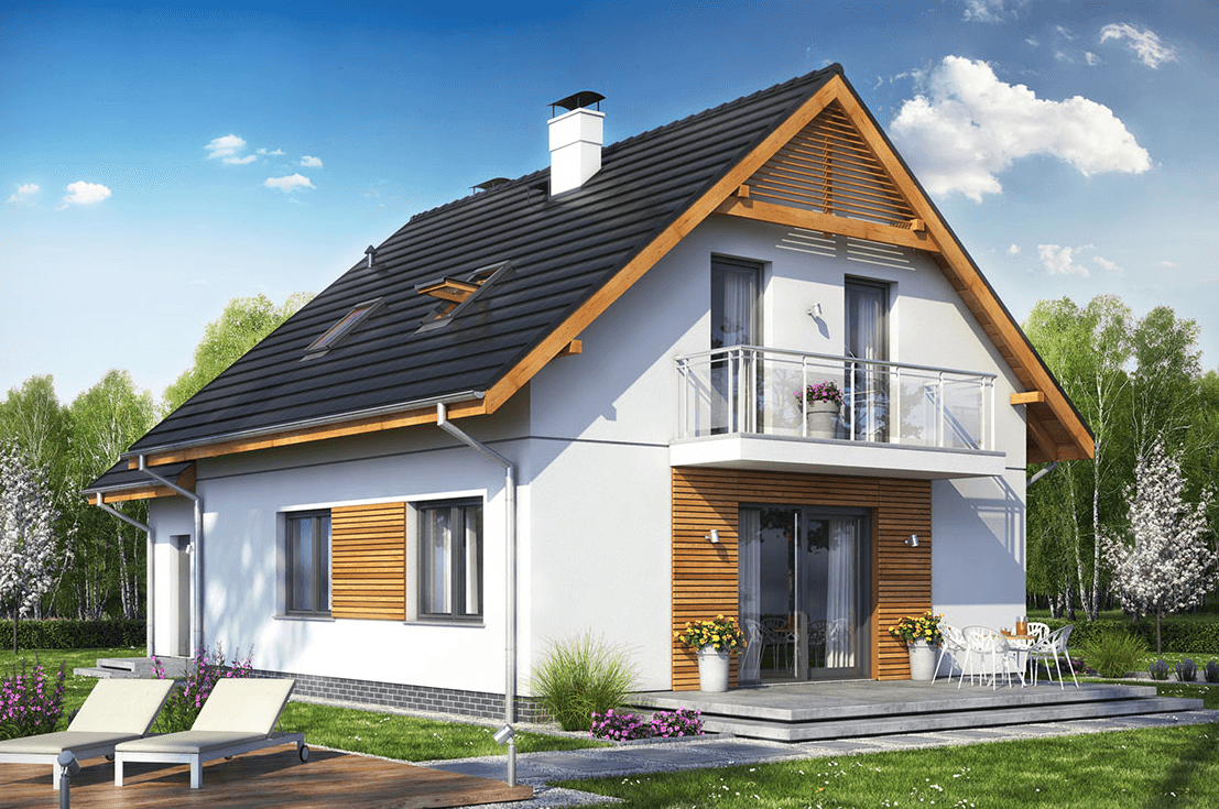 Widok na dom jednorodzinny Pinczer 7 z garażem jednostanowiskowym