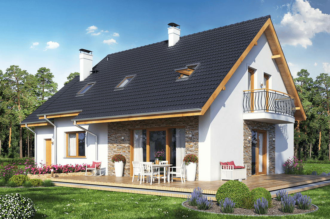 Wizualizacja projektu domu taniego w budowie Sowa 10 z garażem