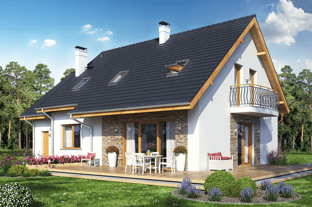 Wizualizacja projektu domu taniego w budowie Sowa 10 z garażem