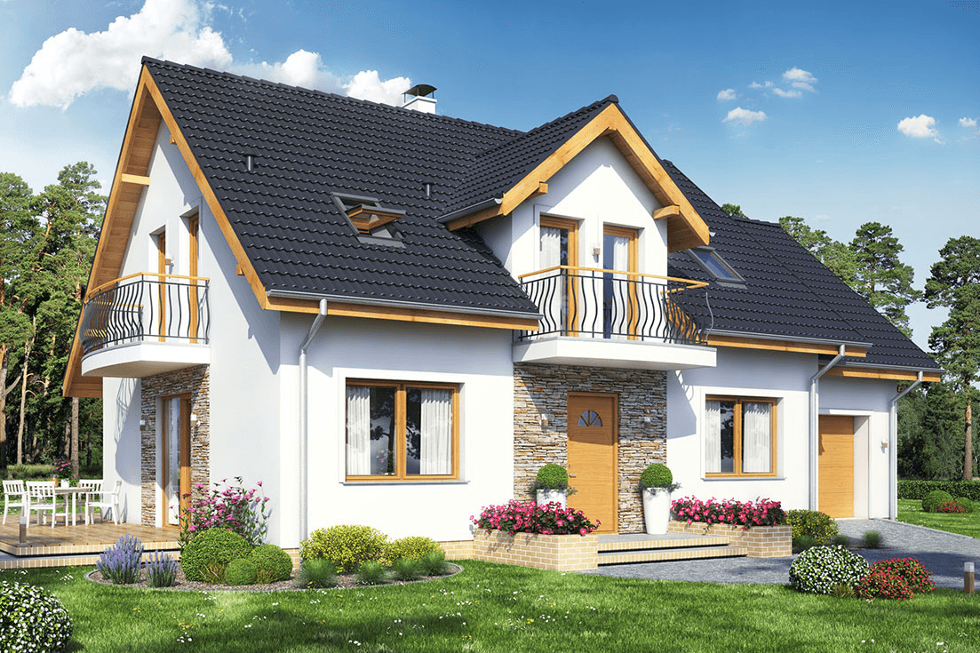 Widok na dom z lukarną Sowa 10