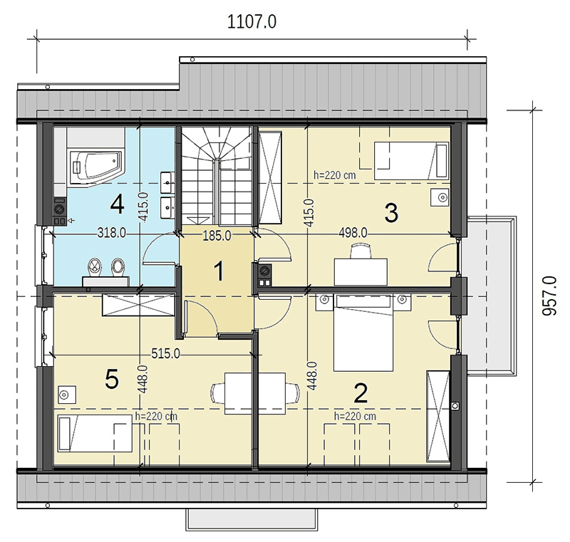 Rzut poddasza domu jednorodzinnego Sowa 11 bez garażu - lustro