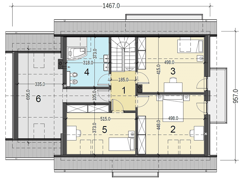 Rzut poddasza domu jednorodzinnego Sowa 14 z garażem