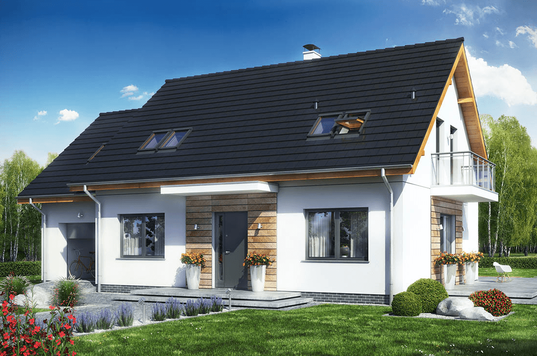 Widok na projekt domu jednorodzinnego Sowa 14