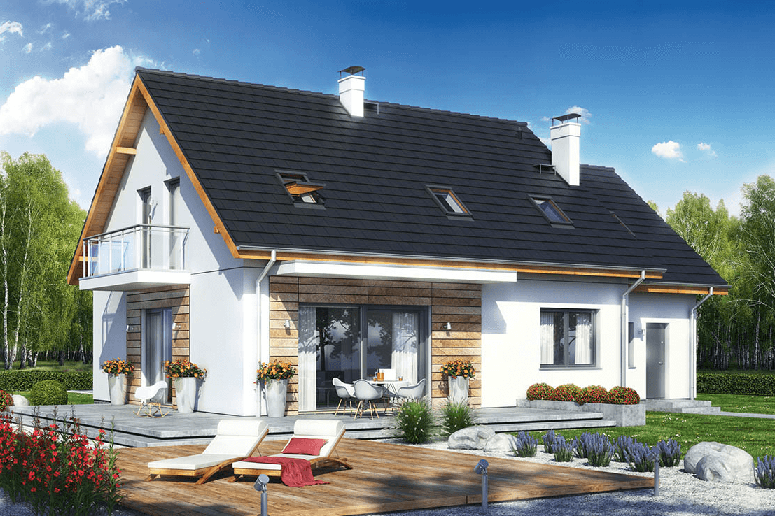 Widok domu jednorodzinnego Sowa 14 wizualizacja ogrodowa