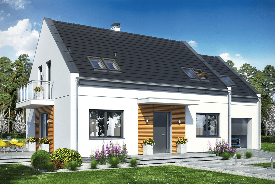 Widok na dom jednorodzinny Sowa 15 z garażem