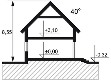 Przekrój projektu domu Sowa 2 z garażem