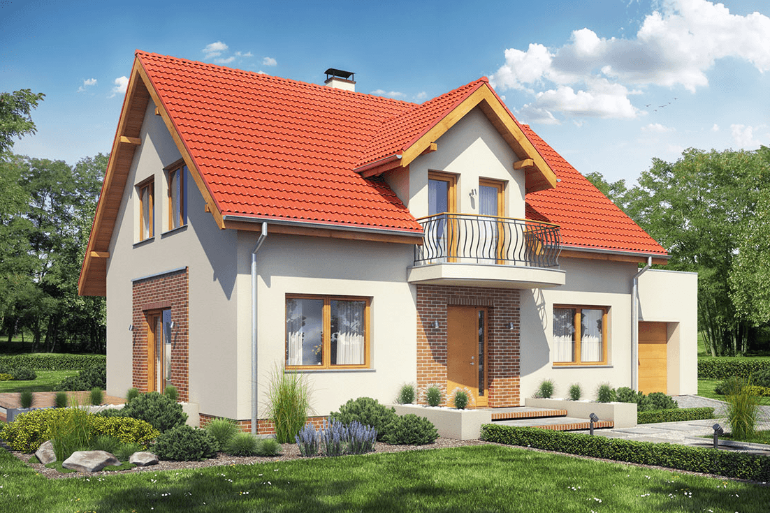 Widok na dom jednorodzinny Sowa 2 z garażem