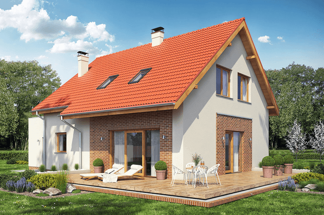 Wizualizacja domu jednorodzinnego z poddaszem Sowa 2 z garażem