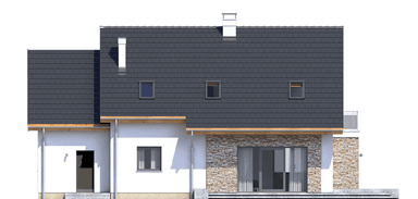 Elewacja ogrodowa domu Sowa 4 z garażem