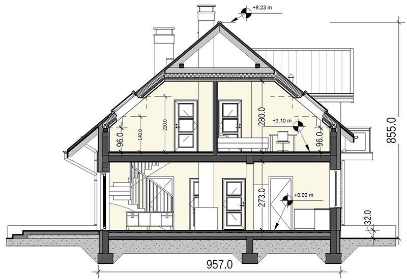 Przekrój projektu domu Sowa 4 z garażem