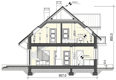 Przekrój projektu domu Sowa 4 z garażem