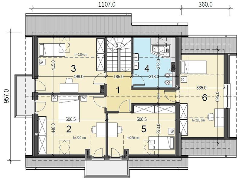 Rzut poddasza domu jednorodzinnego Sowa 4 z garażem