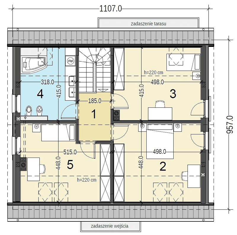Rzut poddasza domu jednorodzinnego Sowa 16 bez garażu