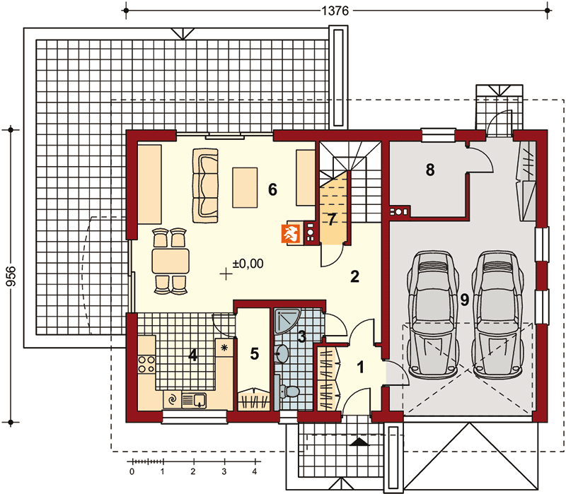 Rzut parteru projektu domu jednorodzinnego Sznaucer 4 z garażem XL