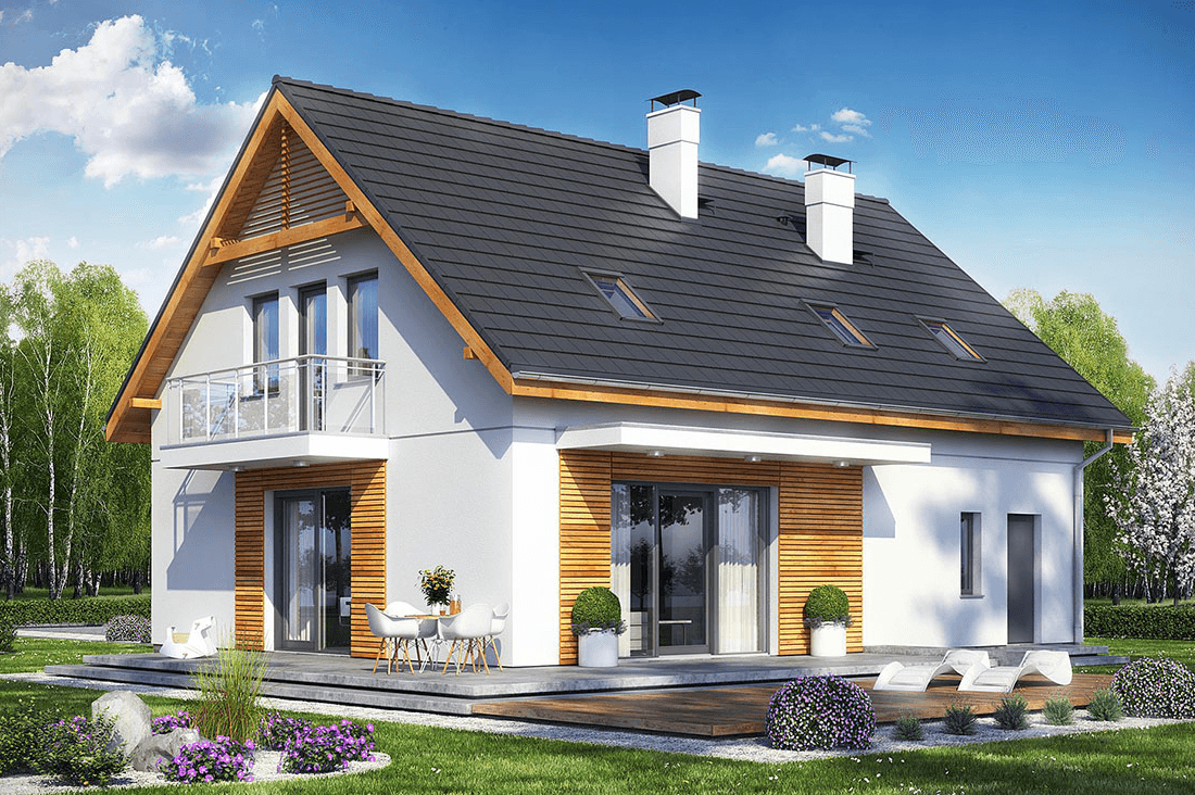 Widok na projekt domu szanucer 5 z garażem