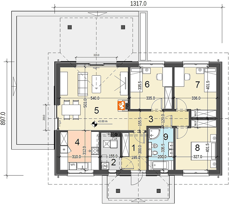 Rzut parteru domu jednorodzinnego Terrier 6 bez garażu