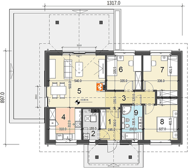 Rzut parteru domu jednorodzinnego Terrier 6 bez garażu
