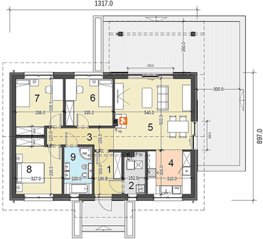 Rzut parteru domu jednorodzinnego Terrier 2 bez garażu