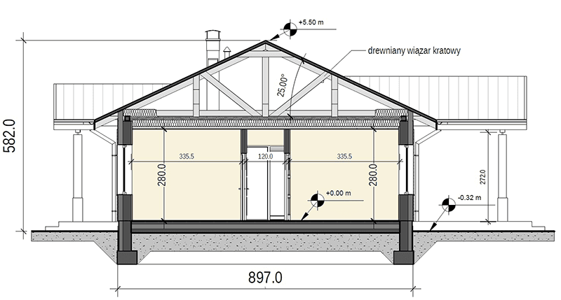 Przekrój projektu domu Terrier 3 z garażem