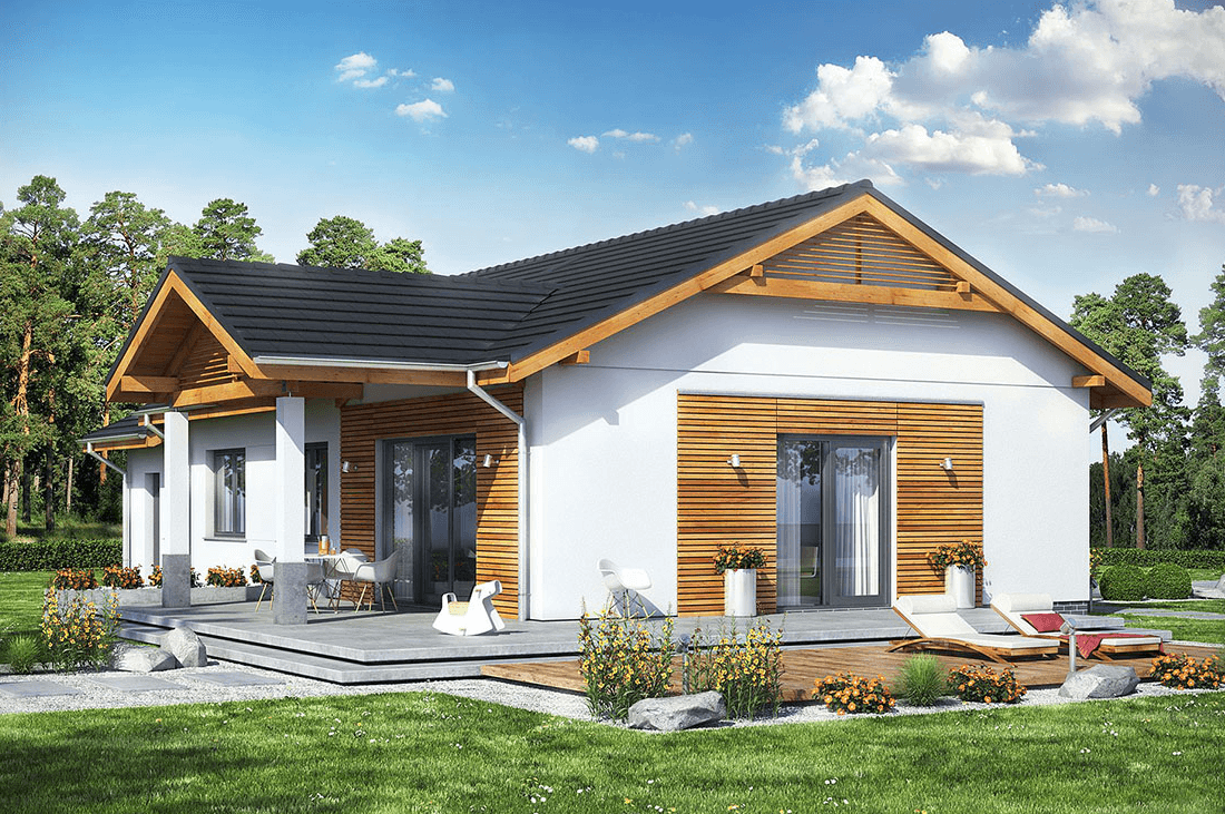 Widok na dom parterowy z garażem terrier 3