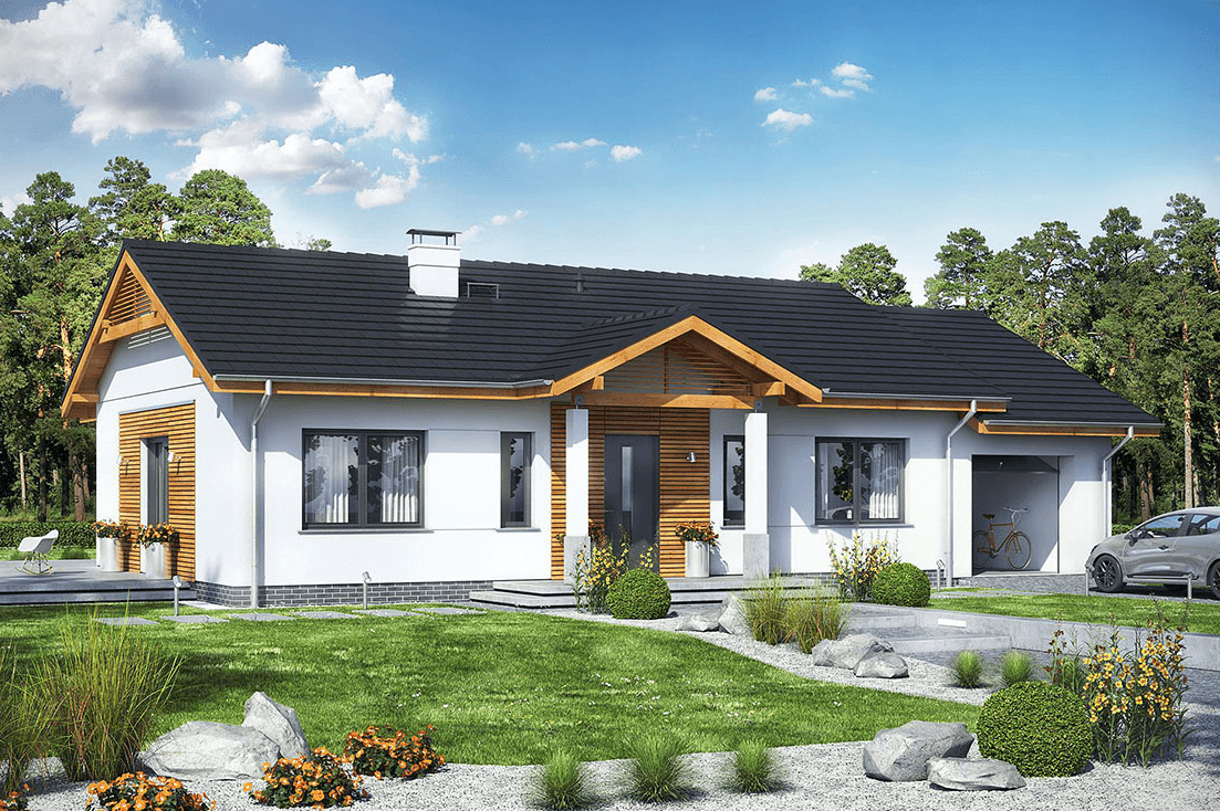 Porjekt domu parterowego taniego w budowie Terrier 3 z garażem